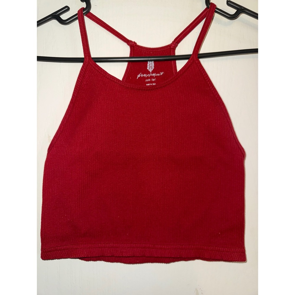 Free People Movement Happiness Runs Crop Tank Red Ribbed Racerback XS/S OB505489
